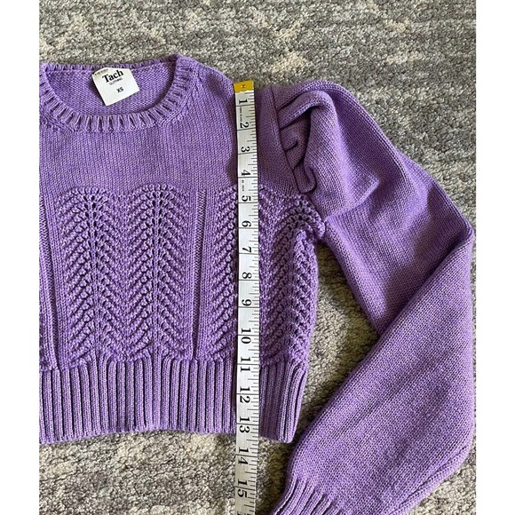 Tach Clothing Womens XS Knit Sweater Purple Crop Scallop N7 - Picture 6 of 9